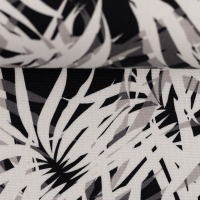 Canvas 14,40 EUR/m Blätter in grau und weiß auf schwarz, Dekostoff groß gemustert, Rinteln