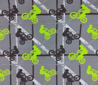 French Terry 18,40 EUR/m BMX Fahrräder neongrün und schwarz auf grau, Sommersweat Meterware