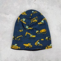 Beanie Baufahrzeuge auf dunkelblau - Mütze für Kinder aus Jersey - Größe ca. 48 - 54 cm Kopfumfa