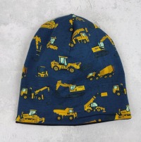 Beanie Baufahrzeuge auf dunkelblau - Mütze für Kinder aus Jersey - Größe ca. 48 - 54 cm