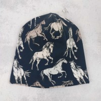 Beanie Mädchen Pferde dunkelblau - Kindermütze aus Jersey in Größe ca. 44 - 48 cm Kopfumfang 4