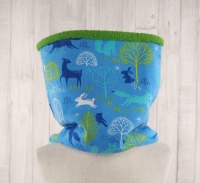 Schlupfschal Kinder blau grün Tiere - Loop aus Jersey Design Blaubeerstern/Im Wäldchen , warm