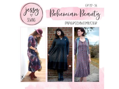 Schnittmuster Bohemian Beauty Boho Kleid von Jessy Sewing, Gr. 32 bis 54, Damen Kleidung,