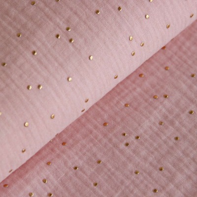 Musselin 1080 EUR/m puderrosa mit gold Double Gauze Windelstoff rosa mit goldenen Punkten Stoff Meterware