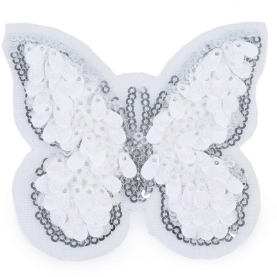 Aufbügler Schmetterling mit weißen Pailletten, 2,50 EUR/Stück, 7,5 x 8,5 cm groß