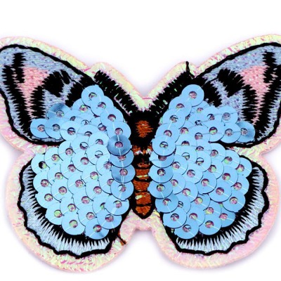 Aufbügler Schmetterling rosa hellblau mit Pailletten 5 x 65 cm groß