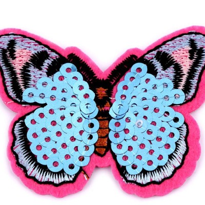 Aufbügler Schmetterling pink hellblau mit Pailletten 5 x 65 cm groß