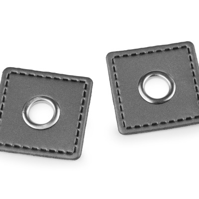 Ösenpatch Kunstleder grau - silber Durchmesser Öse 8 mm 2 Stück