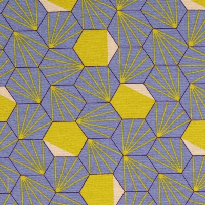 Canvas 1440 EUR/m Taschenstoff jeansblau lila gelb geometrisches Muster Meterware