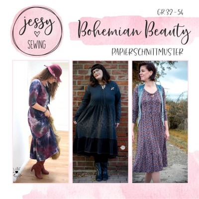 Schnittmuster Bohemian Beauty Boho Kleid von Jessy Sewing, Gr. 32 bis 54, Damen Kleidung,
