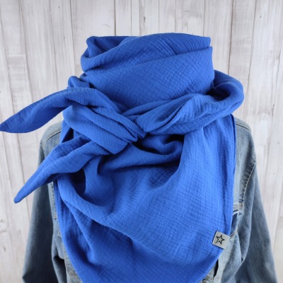 Tuch Dreieckstuch Musselin Damen Schal blau royalblau XXL Tuch aus Baumwolle Mamatuch -