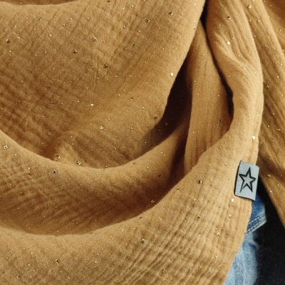 Tuch Dreieckstuch Musselin caramel mit Tupfen in gold Schal für Damen XXL Tuch aus Baumwolle Mamatuch - Versandkostenfreier Artikel