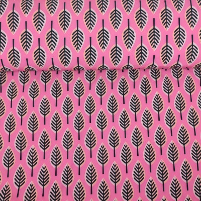 Softshell 15,96 EUR/m Blätter auf pink - Stoffe Meterware
