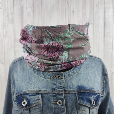 Loop Schlauchschal taupe mit Blumen in Wasserfarben Optik - Schal für Damen aus Jersey -