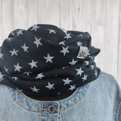 Loop Erwachsene und Teenager - schwarz mit weißen Sternen im Vintagelook - Schal Schlauchschal aus