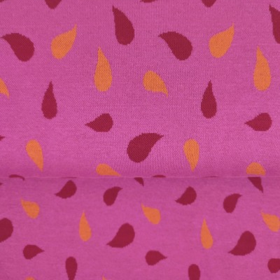 Jaquardstrick 21,20 EUR/m, Strick Jaquard in pink mit Paisleymuster in orange und rot, Damenstoffe M