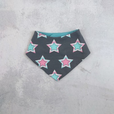 Halstuch Dreieckstuch für kleine Mädchen, grau gemustert mit Sternen in rosa und mint, Rückseite