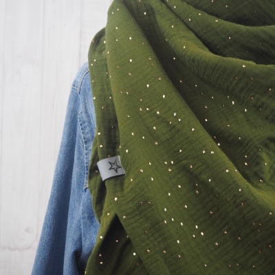 Tuch Dreieckstuch Musselin khaki mit Tupfen in gold Schal für Damen XXL Tuch aus Baumwolle Mamatuch - Versandkostenfreier Artikel