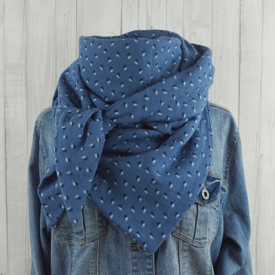 Tuch Dreieckstuch Musselin jeansblau mit Muster Schal für Damen XXL Tuch aus Baumwolle Mamatuch - Versandkostenfreier Artikel