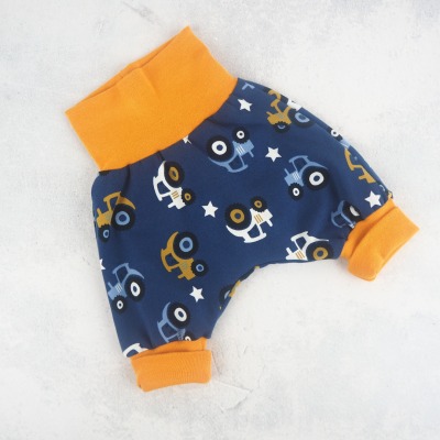 Pumphose Baby Jungs - Trecker - dunkelblau mit senfgelben Bündchen - Größe 56 - Versandkostenfreier Artikel