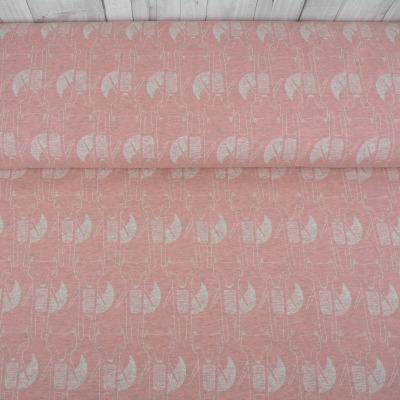 Jersey Füchse 15,96 EUR/m, Benno, Füchse in natur auf rosa melange, Kinderstoff
