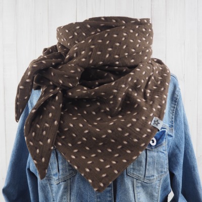 Tuch Dreieckstuch Musselin braun mit Muster Schal für Damen XXL Tuch aus Baumwolle Mamatuch - Versandkostenfreier Artikel