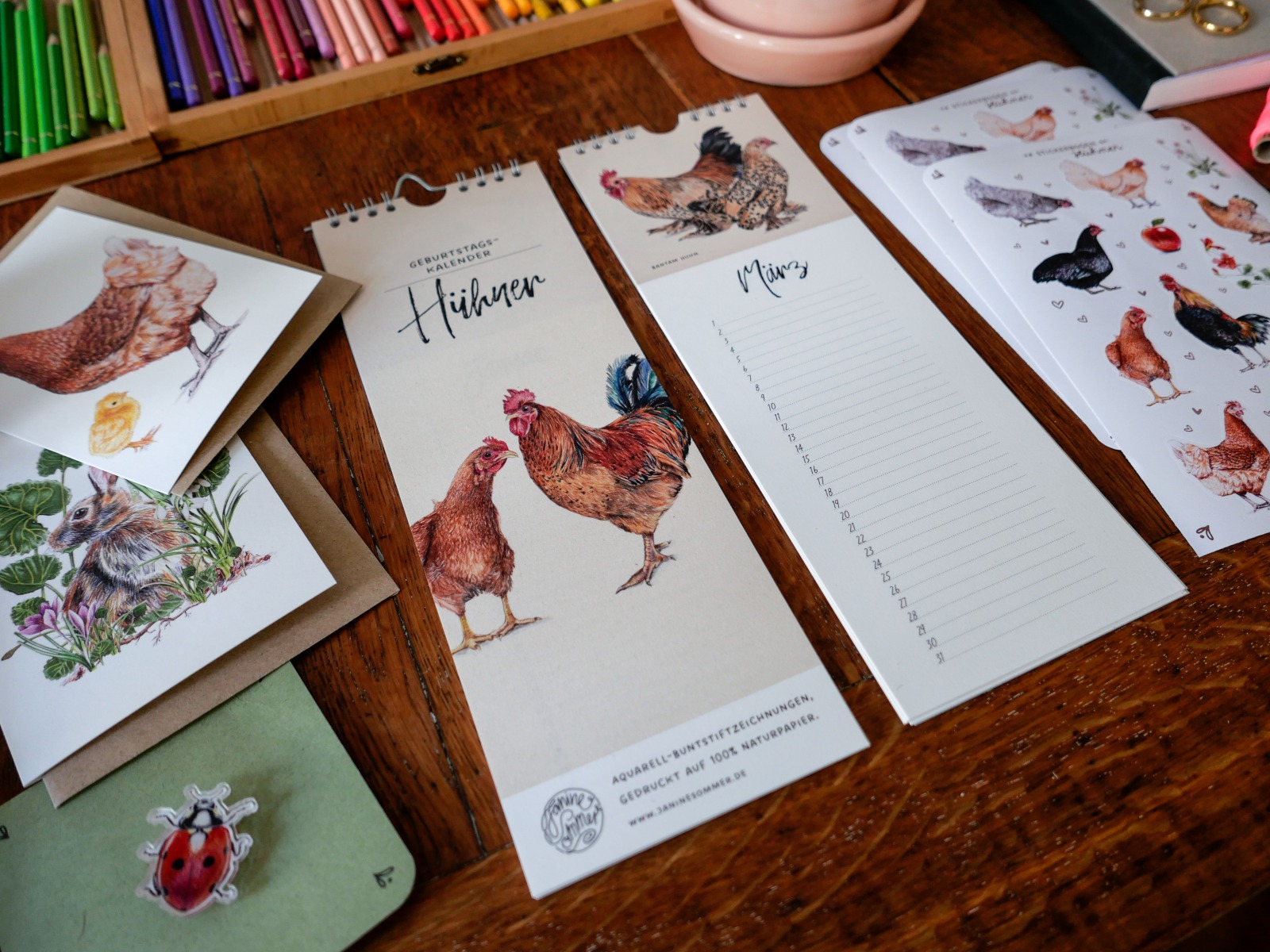 Geburtstagskalender Hühner, Wandkalender, Kunstkalender 2