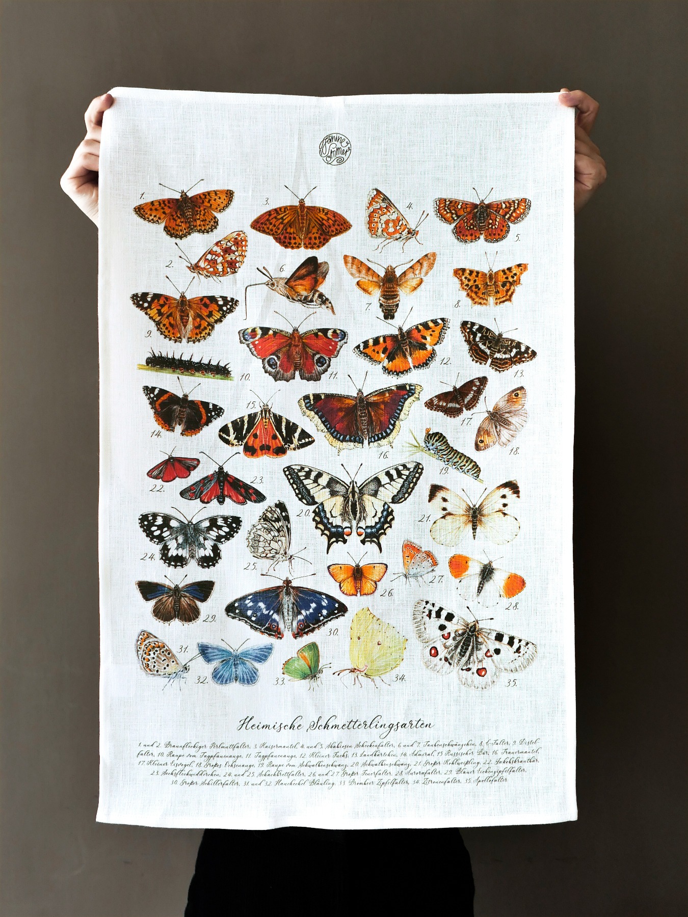 Geschirrtuch Schmetterlinge, Küchenhandtuch Schmetterlingsarten, nachhaltig aus Leinen 2