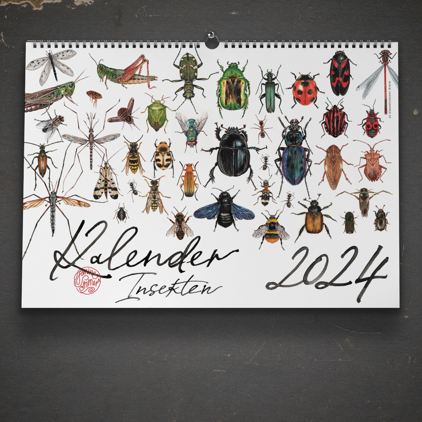 Kalender 2024, Insekten, Insektenkalender, Wandkalender, Käferkalender, Kunstkalender,