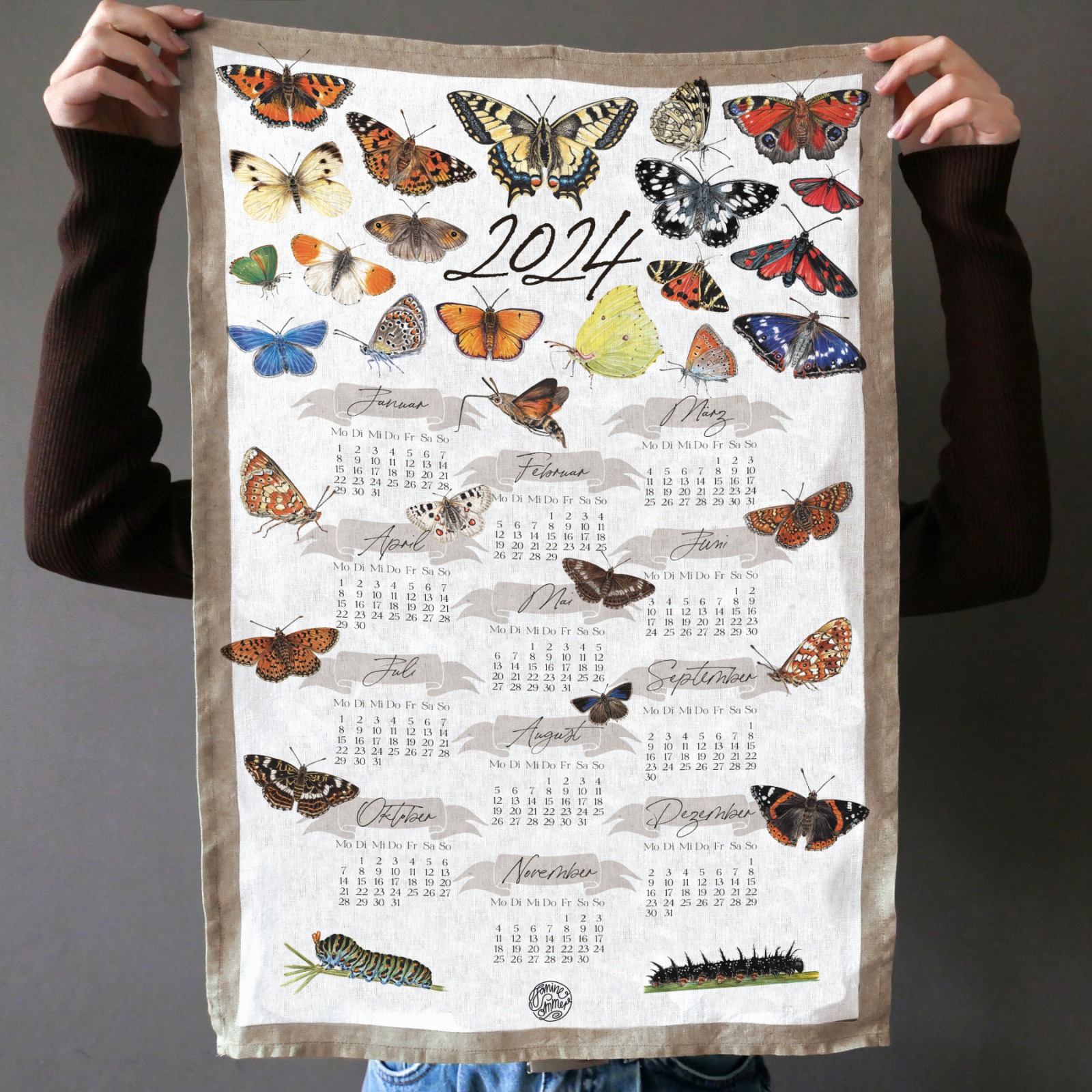 Kalender Geschirrtuch 2024, Küchenhandtuch Schmetterlinge
