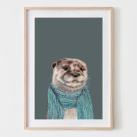Otter mit Schal, Fine Art Print, Giclée Print, Poster, Kunstdruck, Zeichnung