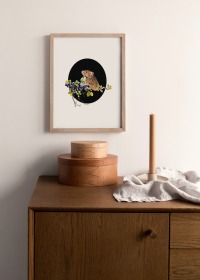 Maus mit Blaubeeren, oval, Fine Art Print, Giclée Print, Poster, Kunstdruck, Tier Zeichnung 2