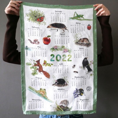 Kalender Geschirrtuch 2022, Küchenhandtuch, Tea Towel - 100 % Leinen