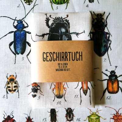 Geschirrtuch Käfer, Küchenhandtuch Käferarten, nachhaltig aus Leinen - 100 Leinen