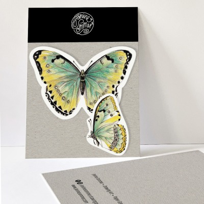 2 Sticker Schmetterlinge grün/gelb - Outdooraufkleber, vegan