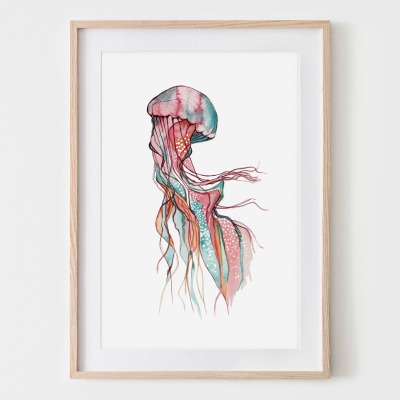 Jellyfish Qualle, Fine Art Print, Giclée Print, Poster, Kunstdruck, Zeichnung Meerestier -