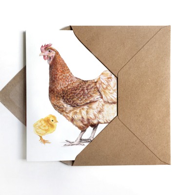 Grußkarte Huhn mit Küken, Osterkarte - inkl. Umschlag