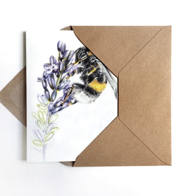 Grußkarte Hummel auf Lavendel - inkl. Umschlag