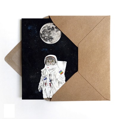 Grußkarte Spacecat, Geburtstagskarte, - inkl. Umschlag