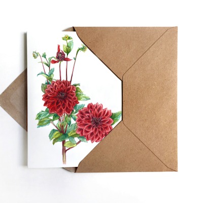 Grußkarte rote Dahlie, Blumengrußkarte - inkl. Umschlag