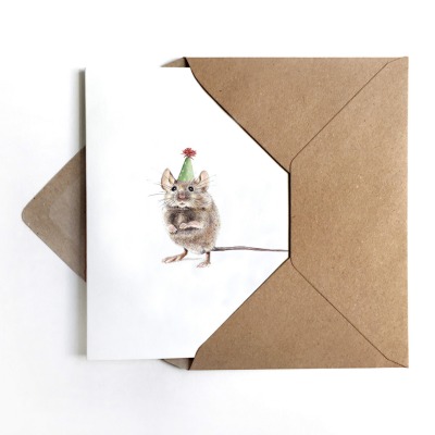 Grußkarte Partymaus, Geburtstagskarte - inkl. Umschlag