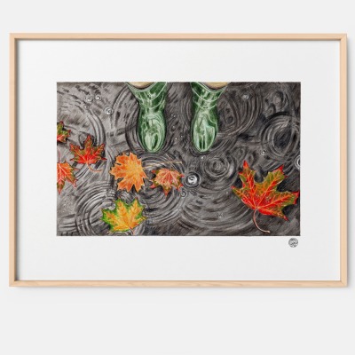 Herbstregen, Fine Art Print, Giclée Print, Poster, Kunstdruck, Zeichnung - Buntstiftzeichnung, Repr