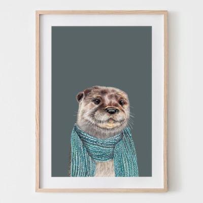 Otter mit Schal, Fine Art Print, Giclée Print, Poster, Kunstdruck, Zeichnung - Buntstiftzeichnung,