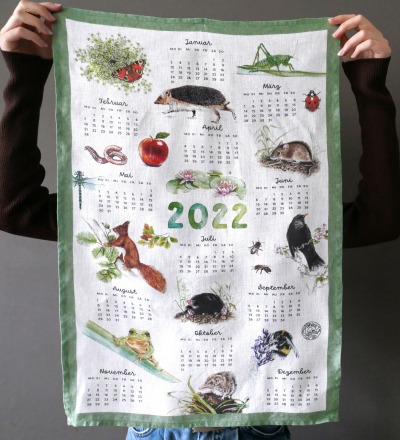Kalender Geschirrtuch 2022 Küchenhandtuch Tea Towel - 100 Leinen