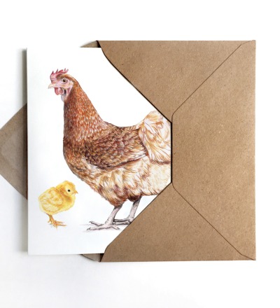 Grußkarte Huhn mit Küken Osterkarte - inkl Umschlag