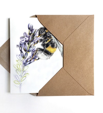 Grußkarte Hummel auf Lavendel - inkl Umschlag