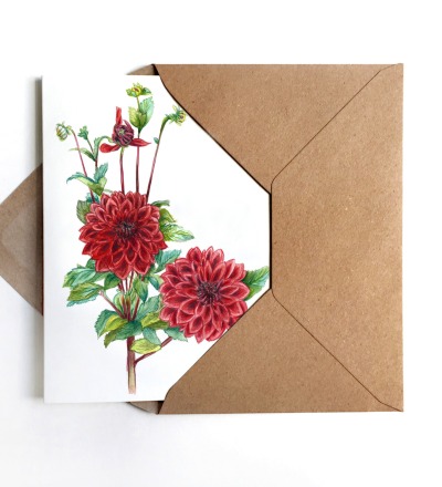 Grußkarte rote Dahlie Blumengrußkarte - inkl Umschlag