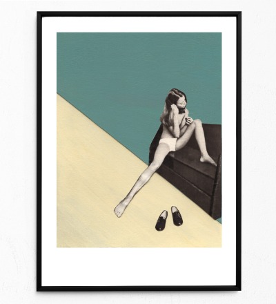 Mädchen mit Haarbürste Fine Art Print Giclée Print Poster Kunstdruck Zeichnung - Collage aus Magazinen der 50ziger & 60ziger Jahre