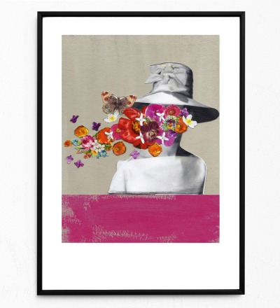 Frau mit Hut Fine Art Print Giclée Print Poster Kunstdruck Zeichnung - Collage aus Magazinen der 50ziger & 60ziger Jahre