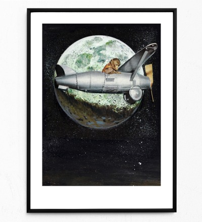 Spacemonkey Fine Art Print Giclée Print Poster Kunstdruck Zeichnung - Collage aus Magazinen der